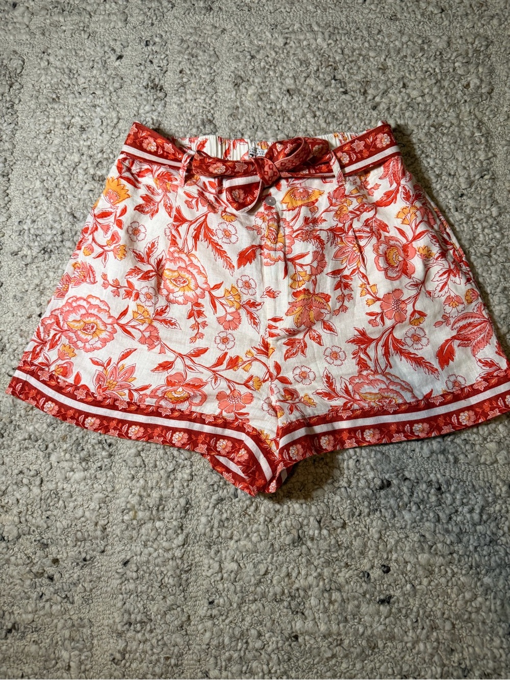 Rachel Zoe Coral and Cream Floral High-Waist Shorts